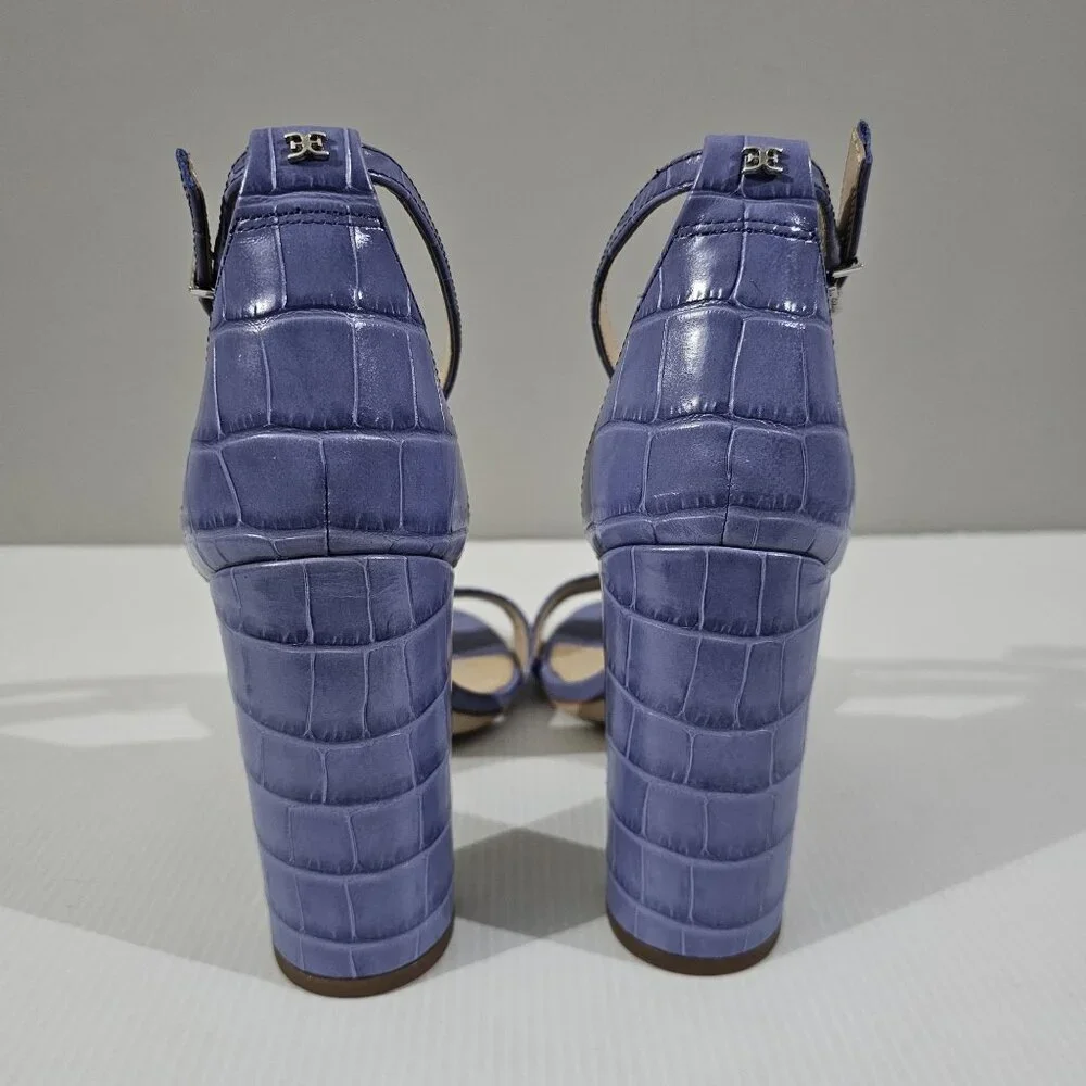 Sam Edelman Yaro Block Heel Sandal Womens 10 Purple Croc Embossed Leather